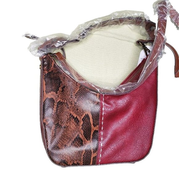 Crossbody Purse Red & Snakeskin Brown Time & Tru Alice Bag Adjustable Strap NEW - Picture 4 of 14